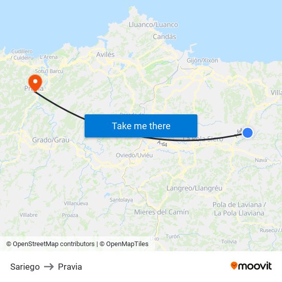 Sariego to Pravia map