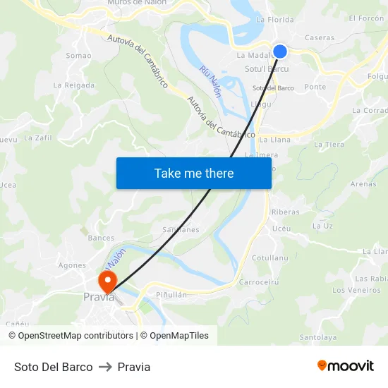 Soto Del Barco to Pravia map