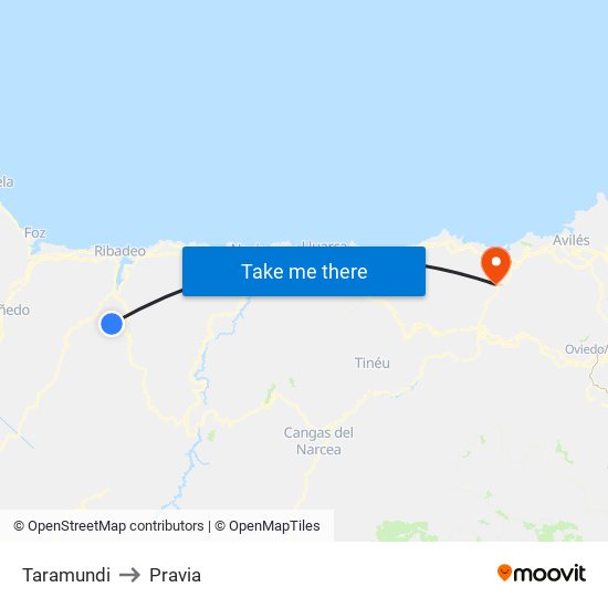 Taramundi to Pravia map
