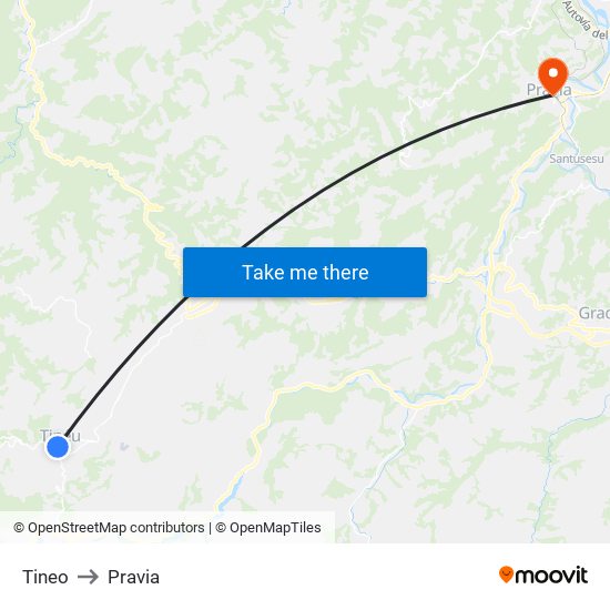 Tineo to Pravia map