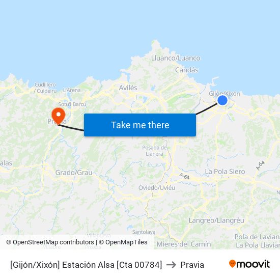 [Gijón/Xixón]  Estación Alsa [Cta 00784] to Pravia map