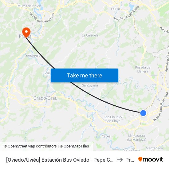 [Oviedo/Uviéu]  Estación Bus Oviedo - Pepe Cosmen [Cta 01549] to Pravia map