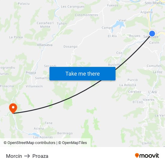 Morcín to Proaza map