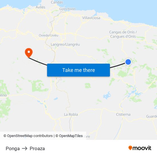 Ponga to Proaza map