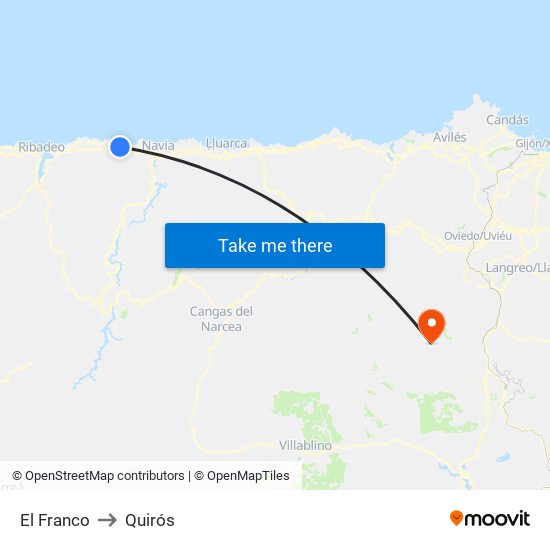 El Franco to Quirós map