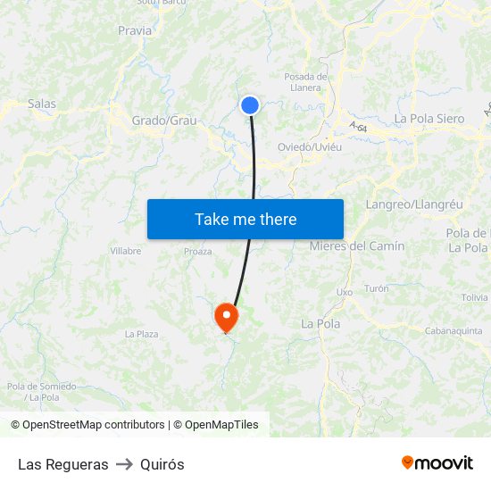 Las Regueras to Quirós map