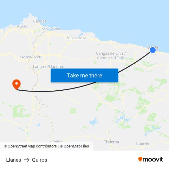 Llanes to Quirós map