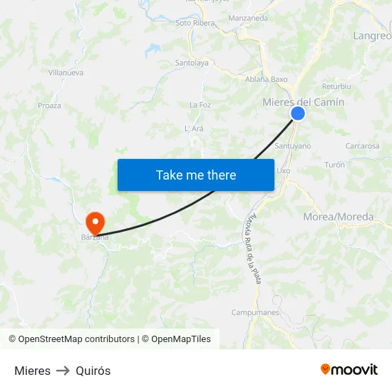 Mieres to Quirós map