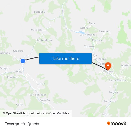Teverga to Quirós map