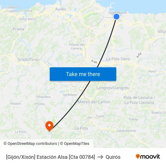 [Gijón/Xixón]  Estación Alsa [Cta 00784] to Quirós map