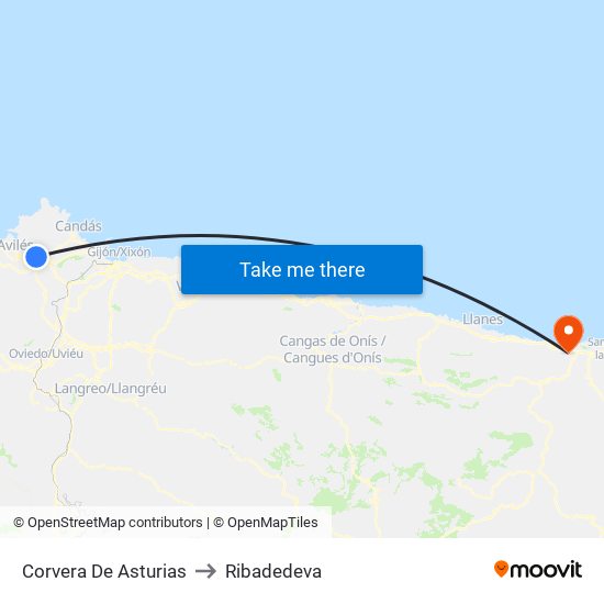 Corvera De Asturias to Ribadedeva map