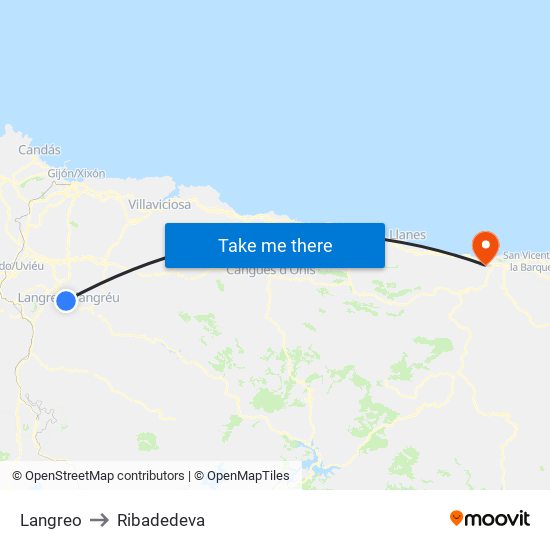 Langreo to Ribadedeva map