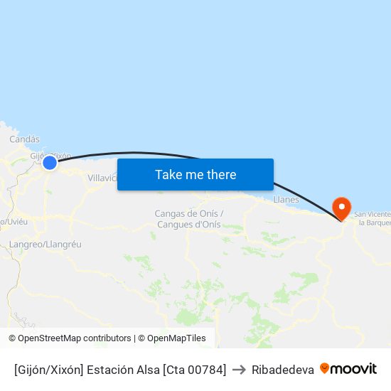 [Gijón/Xixón]  Estación Alsa [Cta 00784] to Ribadedeva map