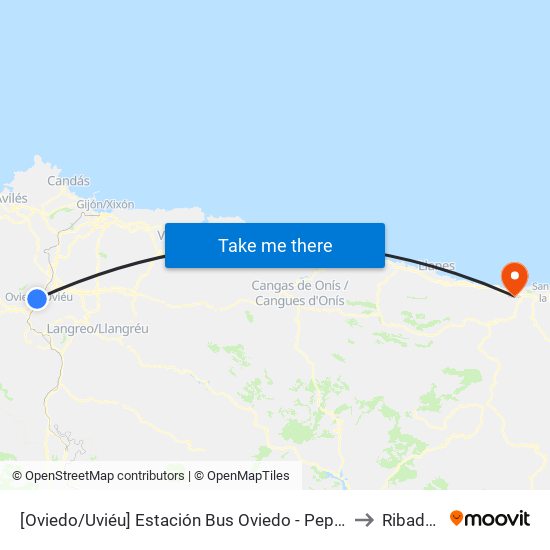[Oviedo/Uviéu]  Estación Bus Oviedo - Pepe Cosmen [Cta 01549] to Ribadedeva map