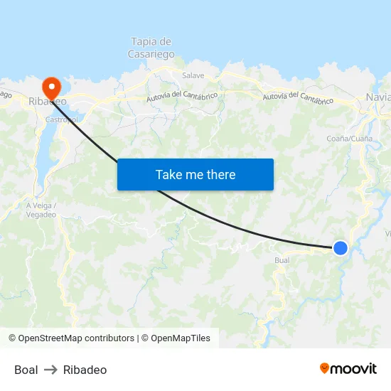 Boal to Ribadeo map