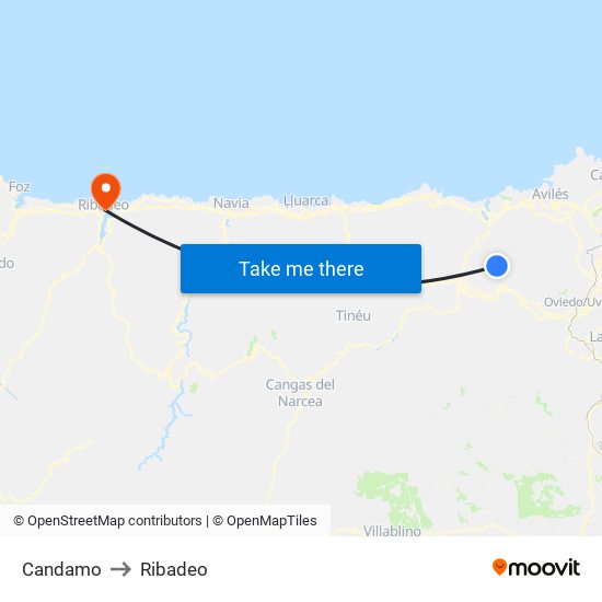 Candamo to Ribadeo map