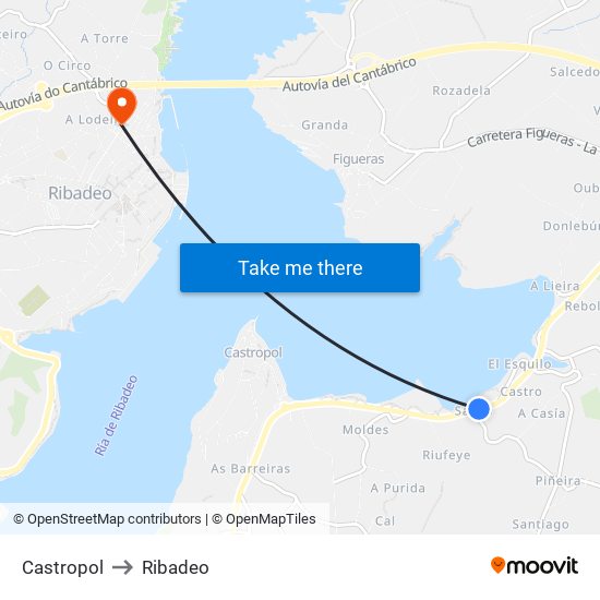 Castropol to Ribadeo map