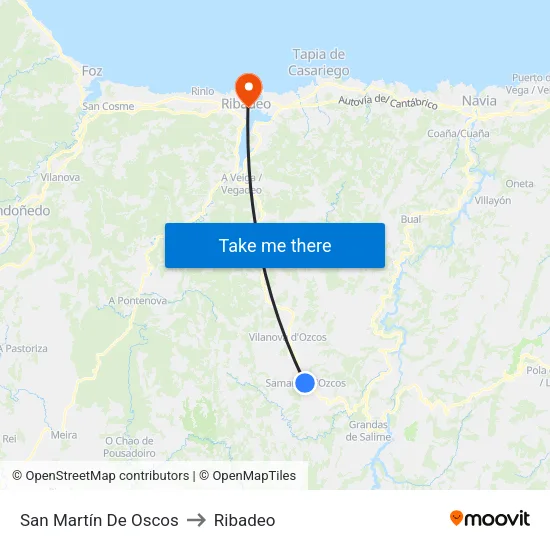 San Martín De Oscos to Ribadeo map