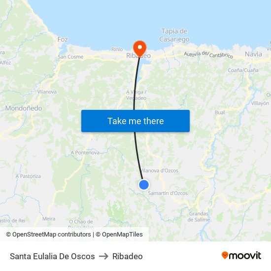 Santa Eulalia De Oscos to Ribadeo map
