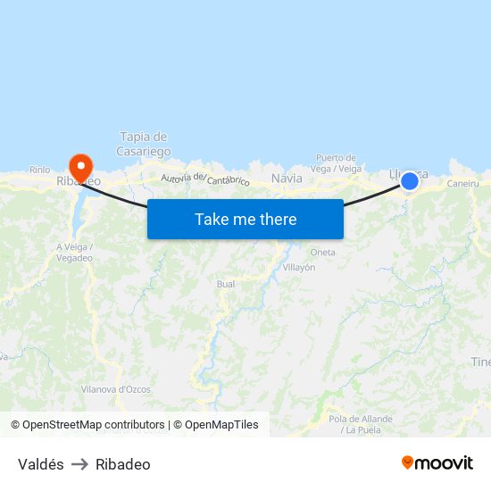 Valdés to Ribadeo map