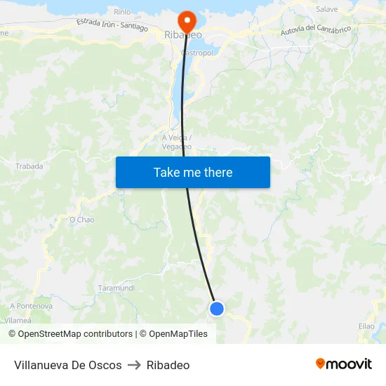 Villanueva De Oscos to Ribadeo map