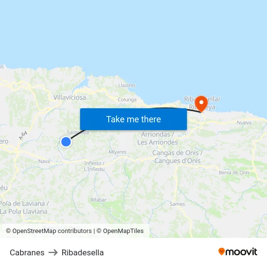 Cabranes to Ribadesella map
