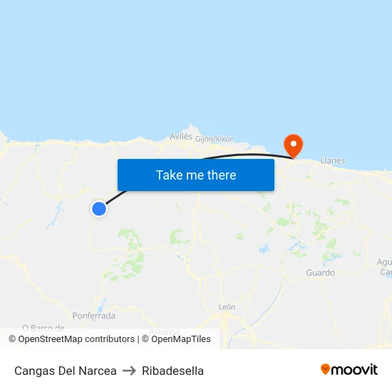Cangas Del Narcea to Ribadesella map