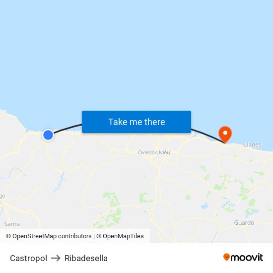 Castropol to Ribadesella map