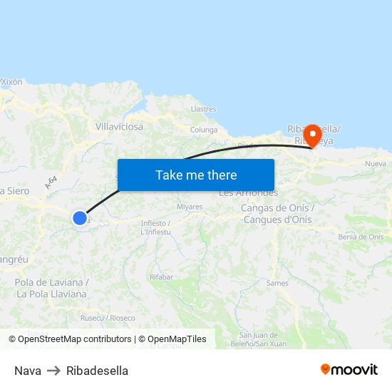 Nava to Ribadesella map
