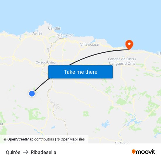 Quirós to Ribadesella map