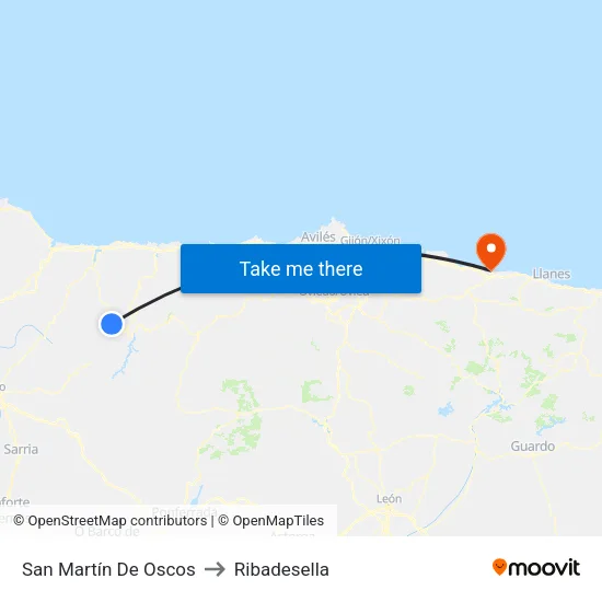 San Martín De Oscos to Ribadesella map