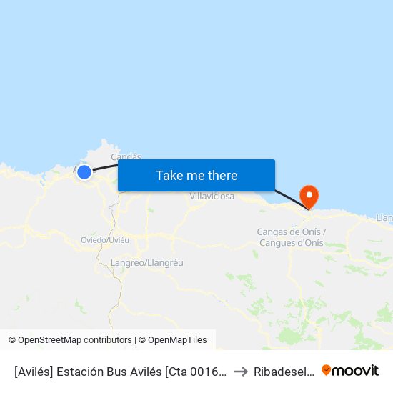 [Avilés]  Estación Bus Avilés [Cta 00161] to Ribadesella map
