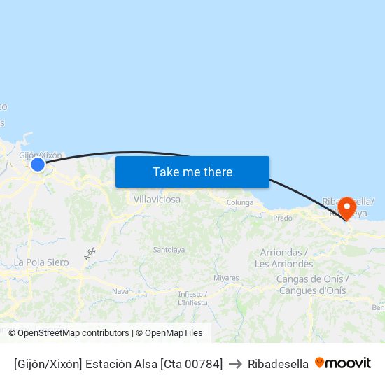 [Gijón/Xixón]  Estación Alsa [Cta 00784] to Ribadesella map