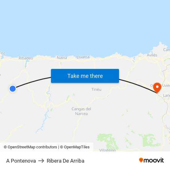 A Pontenova to Ribera De Arriba map