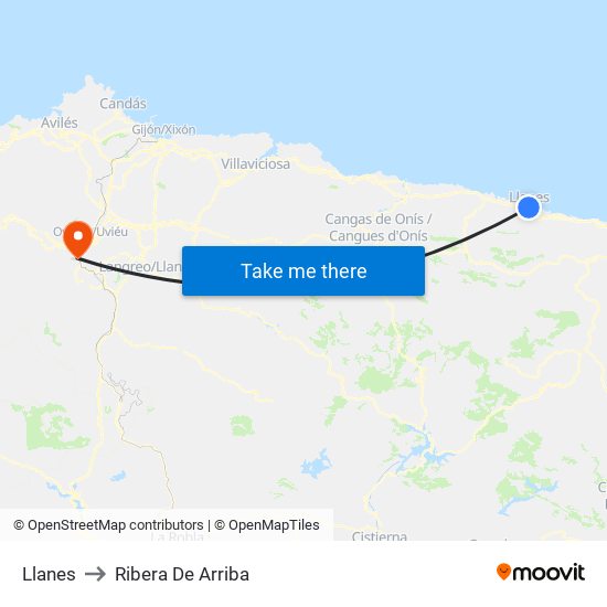 Llanes to Ribera De Arriba map