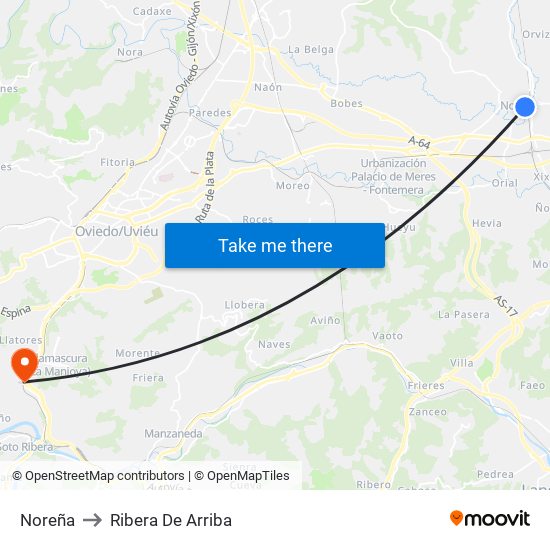 Noreña to Ribera De Arriba map