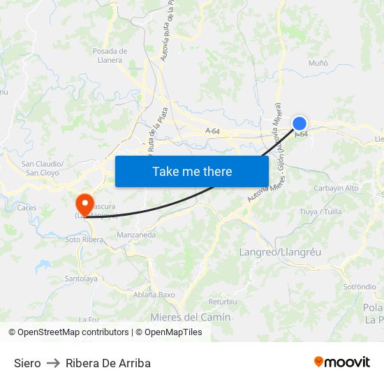 Siero to Ribera De Arriba map