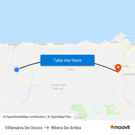 Villanueva De Oscos to Ribera De Arriba map