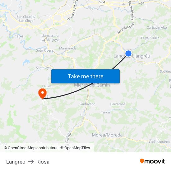 Langreo to Riosa map