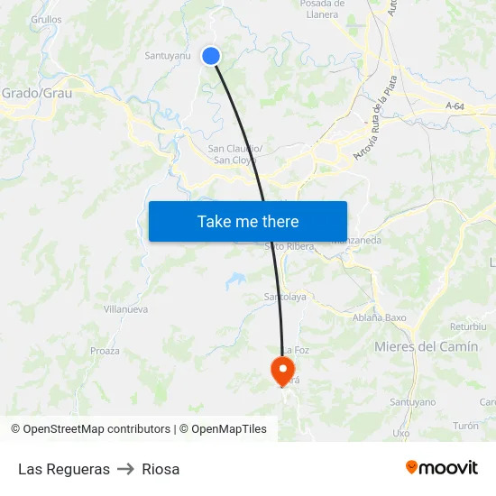 Las Regueras to Riosa map