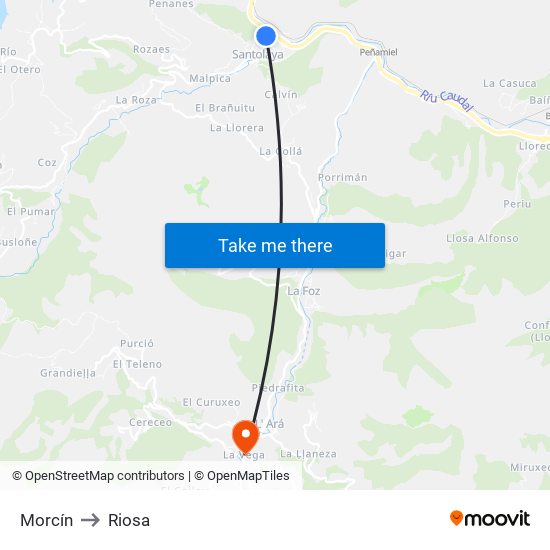 Morcín to Riosa map