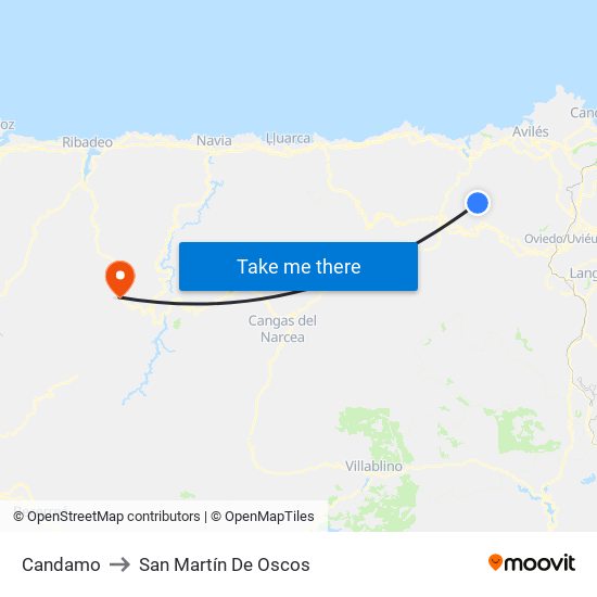 Candamo to San Martín De Oscos map