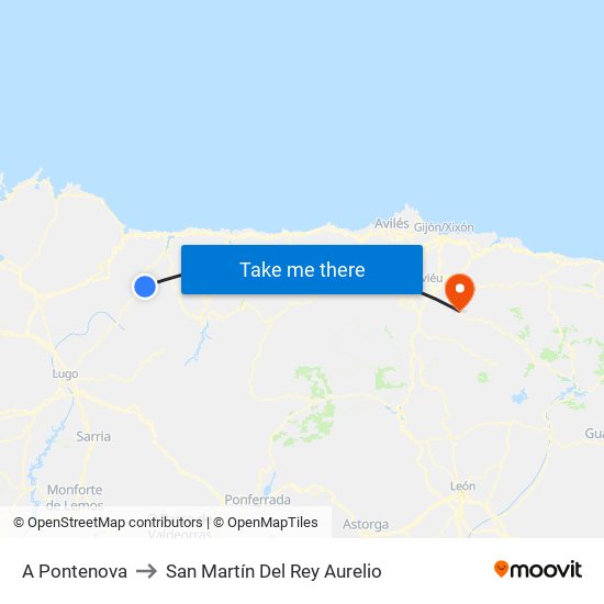 A Pontenova to San Martín Del Rey Aurelio map