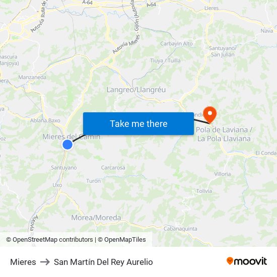 Mieres to San Martín Del Rey Aurelio map