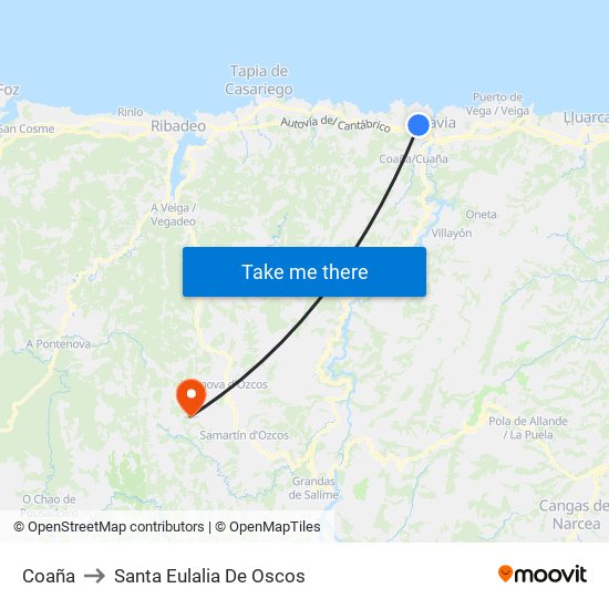 Coaña to Santa Eulalia De Oscos map