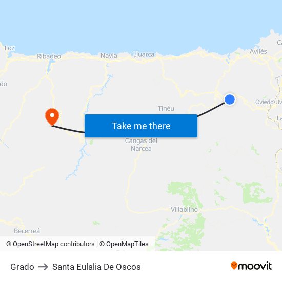Grado to Santa Eulalia De Oscos map