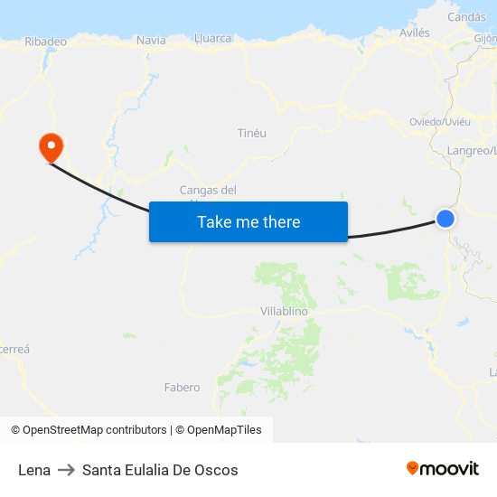 Lena to Santa Eulalia De Oscos map