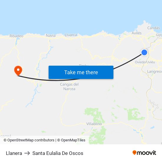 Llanera to Santa Eulalia De Oscos map