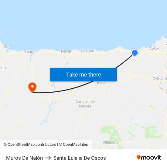Muros De Nalón to Santa Eulalia De Oscos map