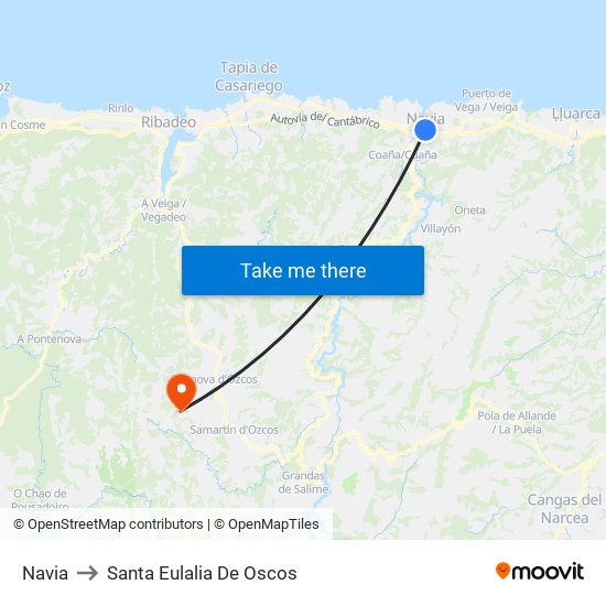 Navia to Santa Eulalia De Oscos map
